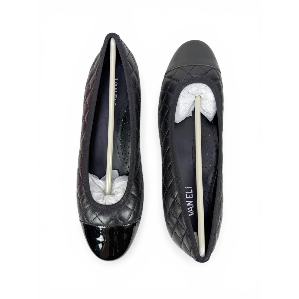 VANELi Serene Quilted Black Leather Cap‎ Toe Ballet Flats Womens Size 10.5 M